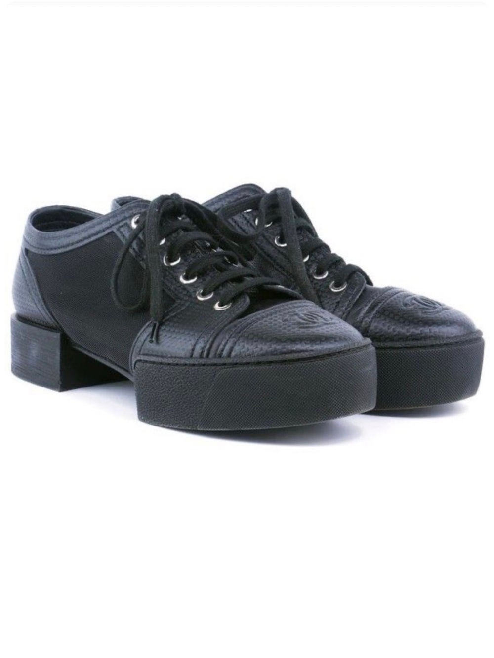 CHANEL Leather CC Cap toe elevated Sneakers  Rare 41.5/9 CC SNEAKERS LUX